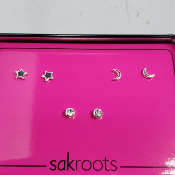 The Sak trio Moon Stars Earrings Set (Silver) in a gift box - Picture 2 of 9